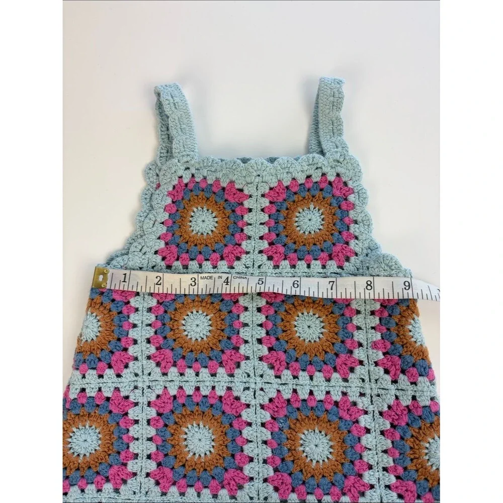 Zara Crochet Multicolor Knit Dress Size 1 1/2 Years 18M Granny Squares Hippie